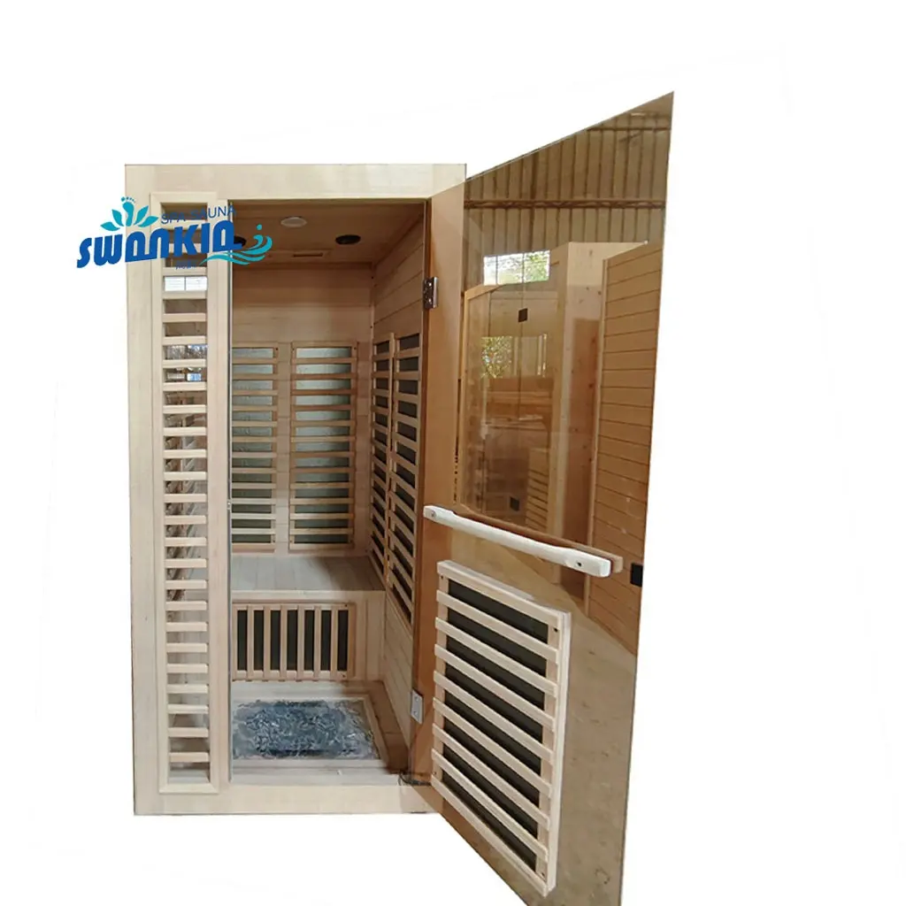 Swankia 2 kişi Sauna tam Spec trume ısıtıcı kapalı kızılötesi katı ahşap Sauna odası