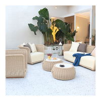 Mesa de Centro Redonda de Lujo para Patio de Resort con Cojín Blanco Grueso, Sofá Exterior OEM, Dimensiones