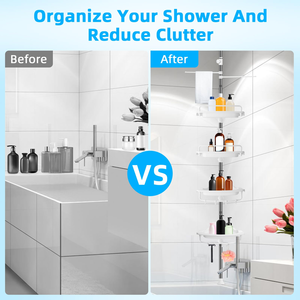 Adjustable <b>Tension</b> Pole Corner Shower Caddy No Drilling Rustproof Stainless Steel Organizer Shower <b>Shelf</b> with Holder - Product Image 3