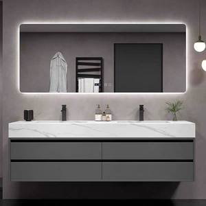 Customized seamless ceramic hot bending integrated basin rock slab intelligent mirror wall hanging <b>oak</b> bathroom cabinet - Product Image 2