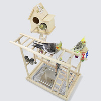Support de jeu en bois massif naturel pour perroquet avec nichoir, branche à poser, échelle, jouet, balançoire et aire de jeux pour oiseaux