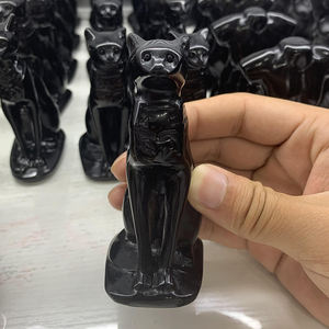 Statue de chat égyptien en obsidienne naturelle, Figurine sculptée à la main, accessoire de décoration de la maison, vente en gros, 9 cm - Product Image 5