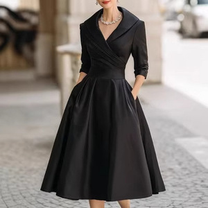 Vestido de Primavera Estilo Hepburn Vintage Transfronteiriço, com Cintura Marcada e Saia Ampla, em Cetim Grosso, de Alta Qualidade, Estilo Fato Justo, Moda Euro-Americana - Product Image 6