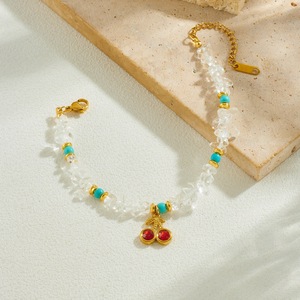 Fashion Charm Bracelet White Turquoise Beaded Chain Cherry Pendant Gift Jewelry - Product Image 3