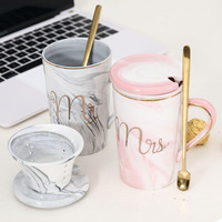 Tasse en céramique marbrée de Style nordique, tasse en céramique avec impression dorée de luxe, cadeau de mariage pour Couple, 400ml