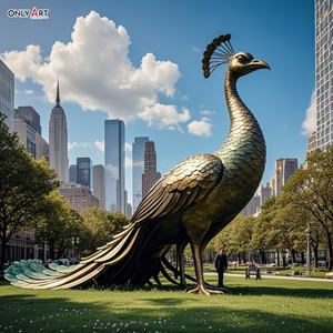ديكور مربع لحديقة المدينة فن صب يدوي كبير تمثال طاووس معدني من البرونز تمثال تمثال طاووس نحاسي عملاق - Product Image 4