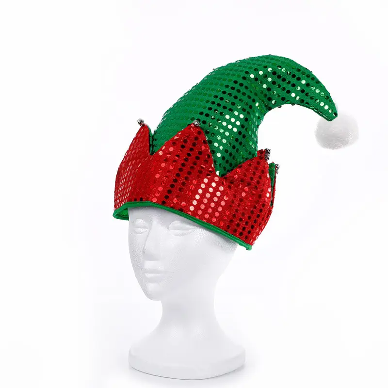 クリスマスパーティーの装飾ノベルティ赤と緑のクリスマス帽子スパンコールストライプサンタクロース帽子
