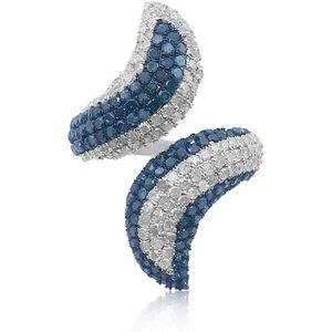 Anillo de compromiso con forma de espiral de diamantes azules y blancos con corte redondo y color mejorado, de plata de ley para mujer - Product Image 1