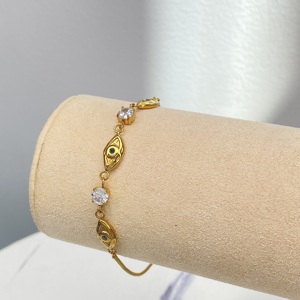 18K Gold Plated Stainless Steel Adjustable Bolo <b>Bracelet</b> with Cubic Zirconia, Waterproof factory Jewelry for Women - Product Image 4