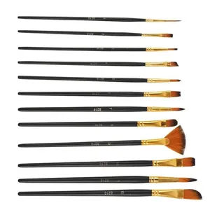 Ensemble de pinceaux de peinture à l'huile multifonctionnels, <span class=keywords><strong>aquarelle</strong></span>, gouache, 12 pièces, manche en bois court, outil d'art, <span class=keywords><strong>débutant</strong></span>, poils en nylon, matériaux acryliques - Product Image 5