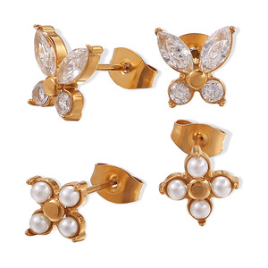 Butterfly <b>Stud</b> <b>Earrings</b> Gold Tone Zircon Inlay Party Fashion Jewelry - Product Image 5