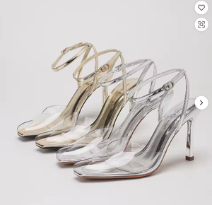 Sandali Eleganti con Tacco Alto Silenzioso, Cinturino alla Caviglia Metallizzato, Punta Aperta, Tacco Sottile, in Pelle Verniciata per l'Estate, da Donna - Product Image 1