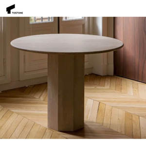 Tostone Best Sales White 4 People Mesa de comedor redonda de travertino natural para el hogar Apartamento Villa Comedor Hotel - Product Image 2