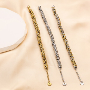 Pulsera de acero inoxidable de 6 mm, joyería de moda para mujer, oro y plata, dos tonos, cadena entrelazada, para uso diario. - Product Image 5
