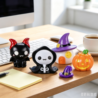 Lot de mini-statues en résine d'Halloween en gros avec différentes images : chat mignon, citrouille, fantôme – Décorations de festival