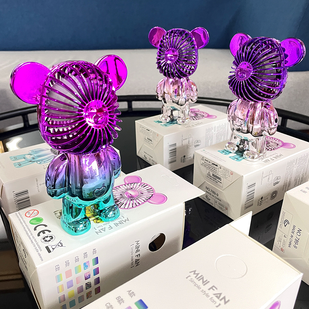 Портативный ручной электрический вентилятор с мини-медведем