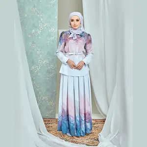 Sipo Eid มาใหม่มาเลเซียขนาดใหญ่พิเศษของผู้หญิง Baju kurung เซ็ตเสื้อผ้าอิสลามแบบมีจีบ2ชิ้นสูท abaya