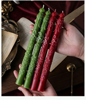 Cadeau de Noël, bougies longues sculptées vintage, bougies coniques baroques à motifs floraux en 3D