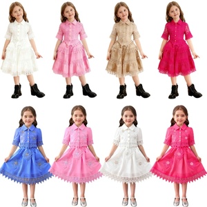 Vestito da <span class=keywords><strong>bambina</strong></span> con vita arricciata e pizzo, Abito elegante per bambine, <span class=keywords><strong>Abbigliamento</strong></span> alla moda per ragazze - Product Image 1