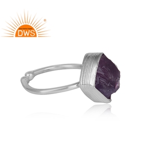 Rough Amethyst Gemstone Ring White Rhodium Plated Solid Sterling Silver Adjustable Ring Jewelry Manufacturer - Product Image 6