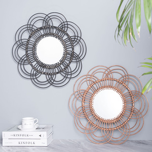 Wicker Decorative <b>Mirror</b> Round Aluminum Lens Wall <b>Hanging</b> <b>Mirror</b> For Living Room Home Decor - Product Image 1