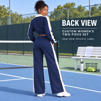 Ensemble deux pièces personnalisé pour femme : sweat-shirt court à col polo et manches longues, et pantalon large pour le tennis ou tenue décontractée