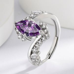 Luxury Exquisite Charm Purple Horse Eye Shaped Women's <b>Ring</b> with Adjustable Open <b>Size</b> Sparkling Zircon High-quality <b>Ring</b> - Product Image 6
