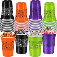 Gobelets en plastique PP pour Halloween 16oz Tasses à citrouille orange, noir, violet et vert Tasses de fête Trick or Treat pour boissons chaudes et froides