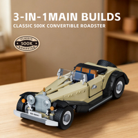 Briques de construction de véhicules rétro 3-en-1, modèle de roadster vintage et de camionnette tout-terrain, jouet DIY, modèle de voiture de collection