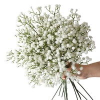 Bunga Baby's Breath Buatan Desain 3 Cabang Tekstur Silikon Plastik Lembut Buatan Tangan Buket Bunga Pengantin AF233