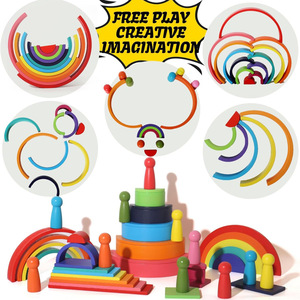 Bestseller: Ponte Arcobaleno in Legno 4 in 1, Blocchi Colorati Impilabili per l'Allenamento Cognitivo nella Scuola Materna - Product Image 3