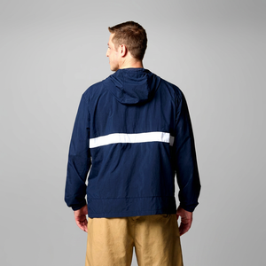 Veste coupe-vent à capuche bleu marine pour homme, avec bande réfléchissante, manches longues, décontractée, pour l'extérieur, 100 % polyester, manteau fin d'automne - Product Image 1
