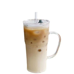 Cao Borosilicate trong suốt 600ml công suất lớn cốc thủy tinh với xử lý nắp và rơm nước trái cây cốc thủy tinh - Product Image 6