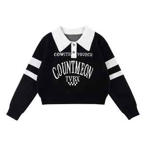 Pull en maille jacquard personnalisé avec logo, coupe ample, décontracté, à manches longues, en coton, pour femme - Product Image 4