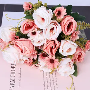 Cheap artificial rolled edge silk rose flower bush handing bouquet wedding home decor eternal flowers