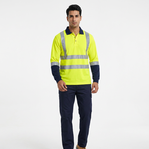 Custom Long Sleeve <b>Man</b> Safety <b>Work</b> Construction Clothes Workwear Hi Vis Quick Dry Reflective Stripes Polo <b>Shirt</b> - Product Image 1