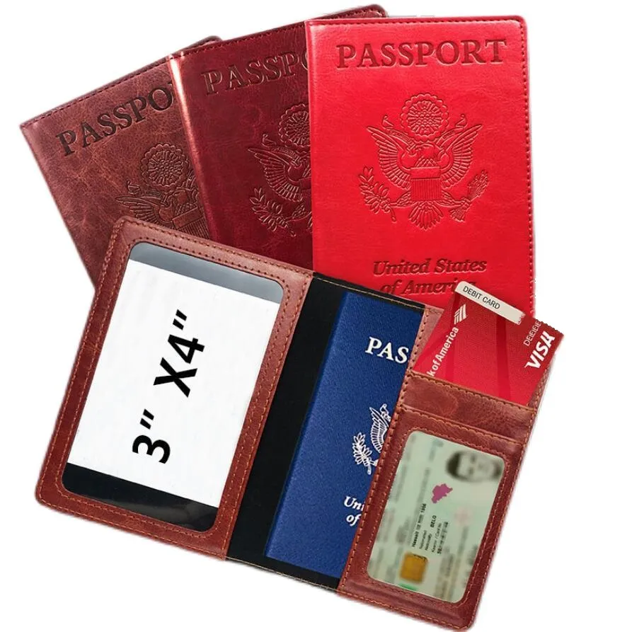 غطاء حماية لبطاقة الدخول الأمريكية من الجلد الصناعي المعدني على الموضة للبيع بالجملة حامل جواز السفر