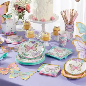 Custom Beautiful Butterfly Party Tableware Disposable Party Paper Plates