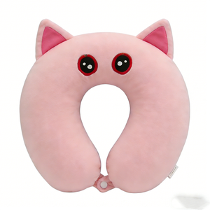 Almohada de felpa rosa con cara de gato, orejas y ojos para mayor comodidad en viajes, unisex, de 8 a 13 años - Product Image 5
