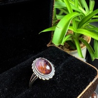 Bague ovale en argent 925 Auralite 23 sculptée à la main, bijoux en cristal naturel, bagues ajustables en pierres précieuses pour la décoration quotidienne ou comme cadeau