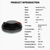 HDE-82-8TN Haut-parleur de compression à ferrite 1,5 pouces VC, diaphragme en titane, boîtier métallique, 100W AES, 8 ohms pour système de sonorisation PA