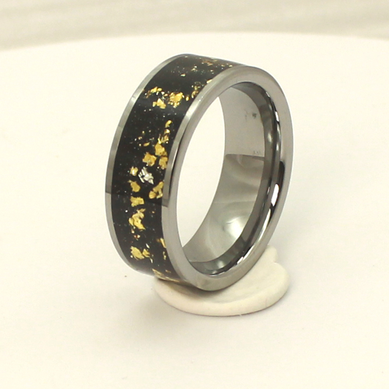 Men's 8mm Tungsten Carbide Ring with Gold Foil Inlay Couple Bands for Jewelry Use