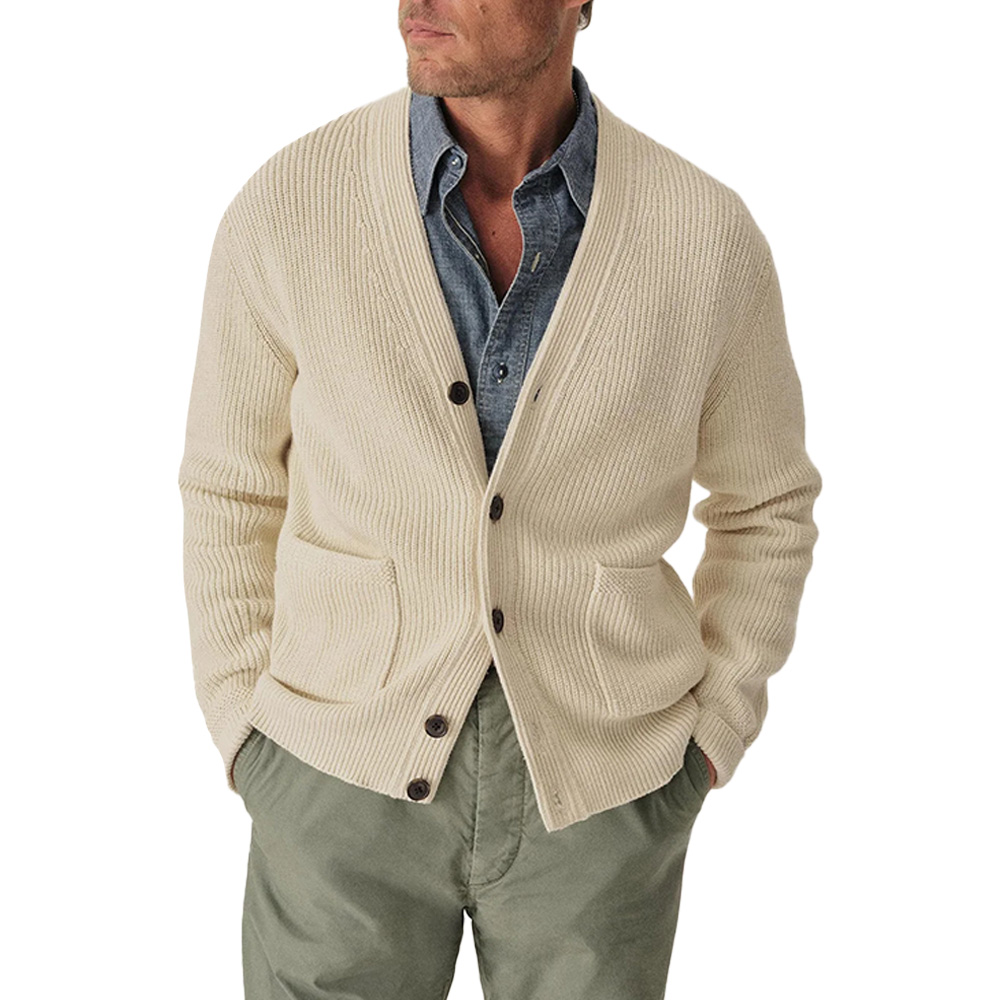 Wholesale Custom Men's Cashmere Blend Knit Cardigan Open Front Ribbed Knit Urban Chic Looks Casual Dates Luxury Softly Fabric