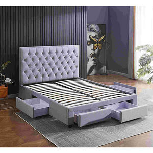 Современная Роскошная бархатная платформа, деревянные кровати с обивкой, двойная кровать размера «super king queen-size» в Калифорнии, с отделением для хранения - Product Image 1
