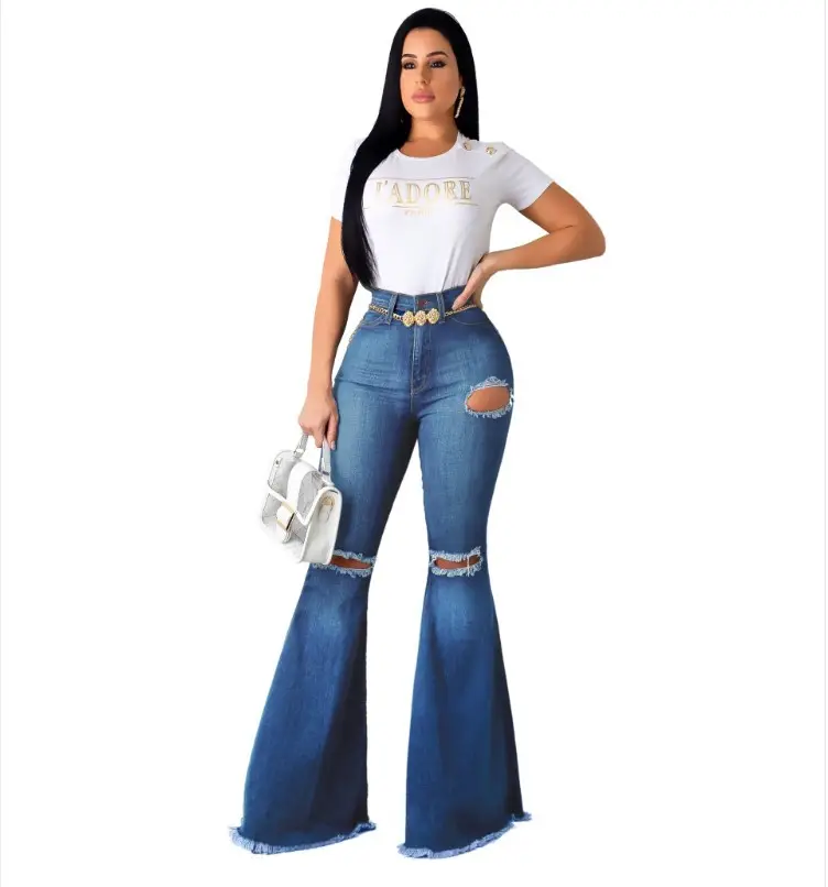 Le donne Luce Blu Elastico Booty Jeans del Denim A Vita Alta Campana Jeans Inferiori
