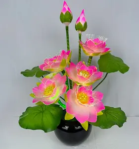 Color Change Led Fiber Optic Flower Lamp plastic led light flower pots planters Home decoration Fiber optic Lotus flower lamp
