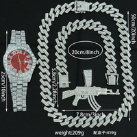 Ensemble Montre, Bracelet et Collier Unisexe Hip Hop Plaqué Or en Alliage de Zinc avec Chaîne à Maillons – Vente Flash