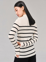Pull en laine tricoté ajusté Jfy1691, rayé noir et blanc, col semi-montant, manches longues, haut d'automne