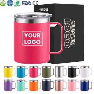 Custom Logo 12 oz Double Wall Vacuum Tumbler <b>Cup</b> Powder Coated <b>Insulated</b> Stainless Steel Coffee Mugs With Handle and Lid - Product Image 1