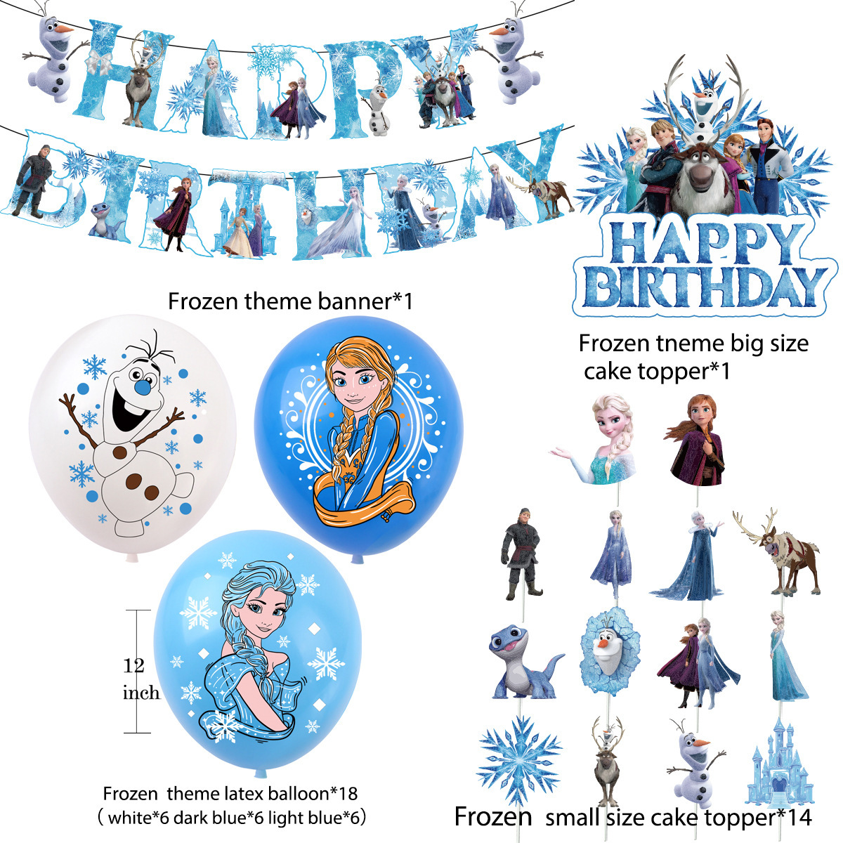 Frozen Ice Princess 12ft Party Bunting – 11 Plastic Pennant Flags, Kids Birthday Decor